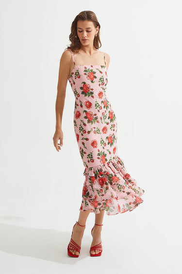 LOVELLA Floral Midi Pink Dress