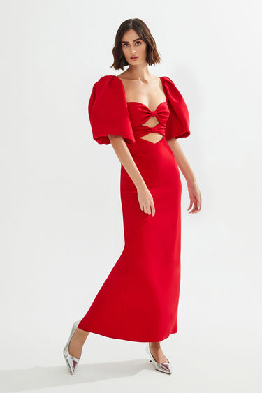 CHIARA Bow Detailed Midi Red Dress
