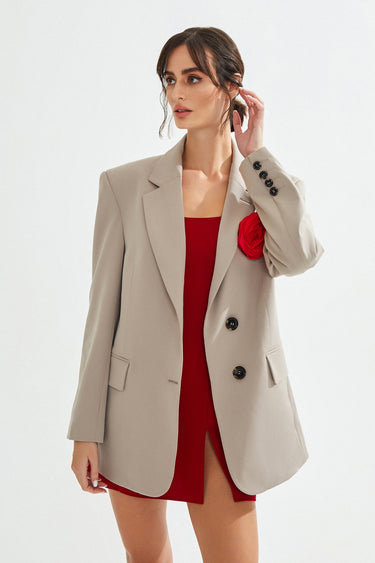 VIAN Rose Detailed Beige Blazer Jacket