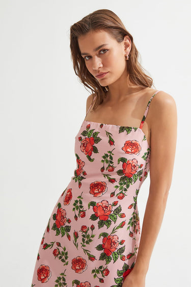 LOVELLA Floral Midi Pink Dress