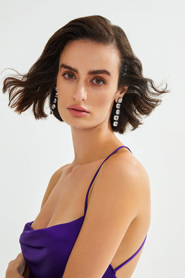 NANCY Back Detailed Mini Satin Purple Dress