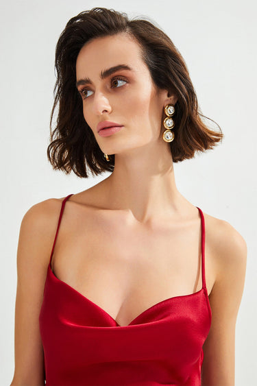 NANCY Back Detailed Mini Satin Red Dress