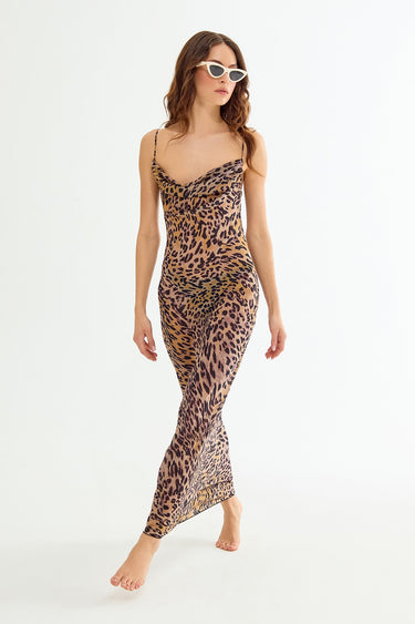 IRISA Cheetah Pattern Maxi Slip Dress