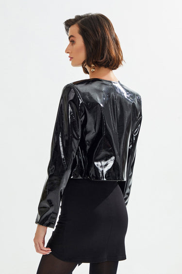 BECKA Gold Button Detailed Patent Leather Jacket