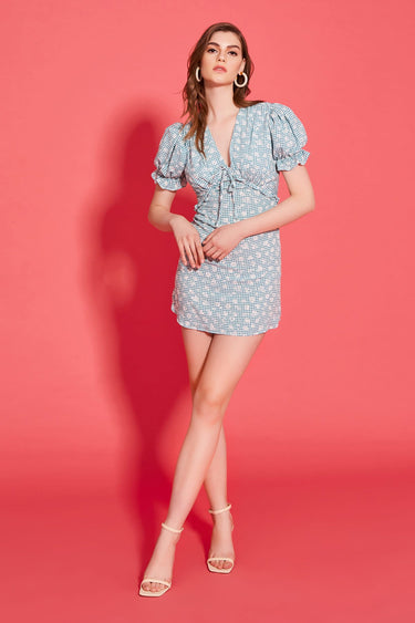 SUZIE Square Patterned Viscose Mini Dress
