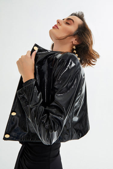 BECKA Gold Button Detailed Patent Leather Jacket