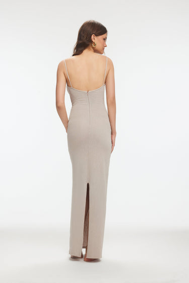 ADELINE Low-Cut Stone Color Midi Dress