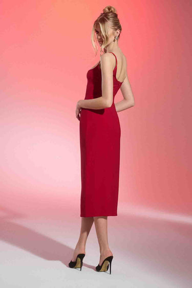 PAM V Bust Detailed Midi Red Crepe Dress