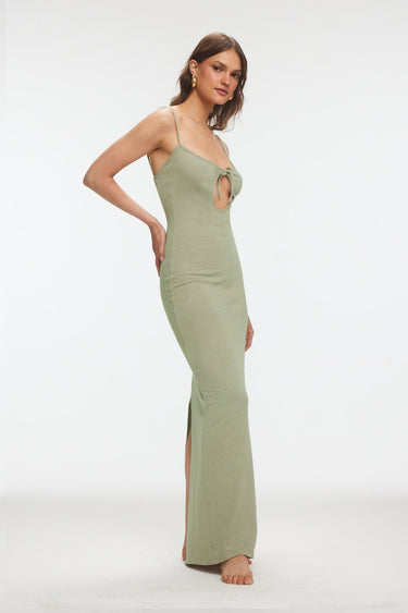 ADELINE Low-Cut Green Midi Dress
