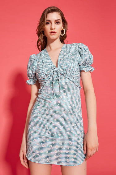 SUZIE Square Patterned Viscose Mini Dress